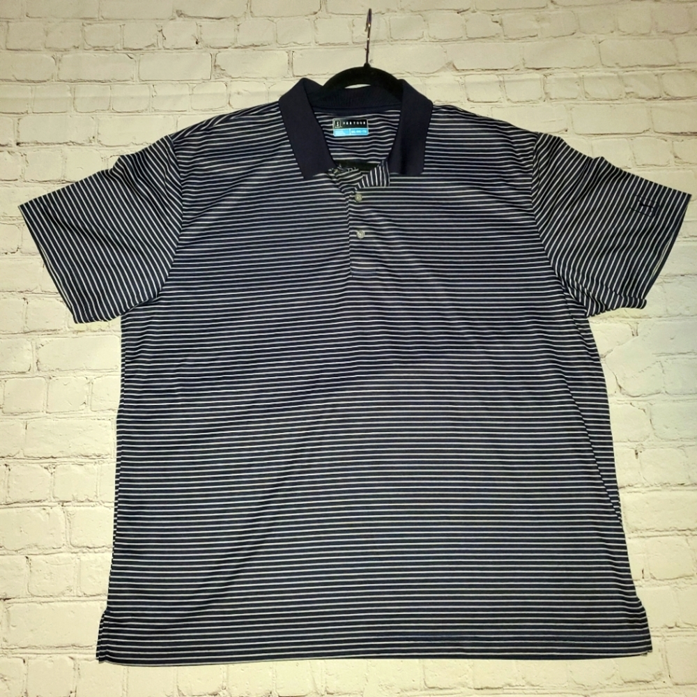 Men's PGA Tour Golf Fit Dry Short Sleeve Blue White Stripe Polo Size XXL